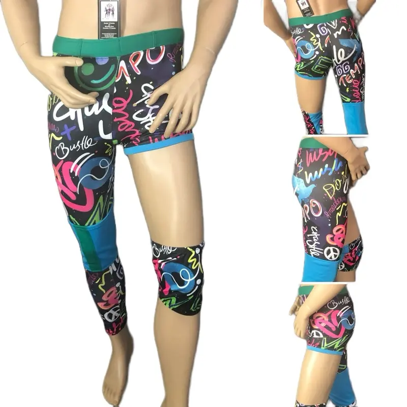 Men's Pro Wrestling Tights - Menswear Pants, Graffiti Print Biker Shorts, Size 32-34