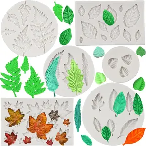 Silicone Mold Maple Leaf Fondant Mold Rose Leaf Molds Fern Leaves Candy Molds For Cake Decoration Cupcake Topper Chocolate Polymer Clay Gum Paste Set of 6
