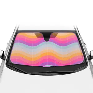 Retro Wave Sunshade for Front Windshields - Accordion Auto Shade Universal Fit for Cars, 58x27 Inches