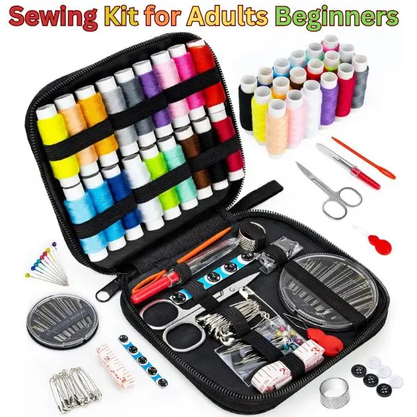 Black Portable Sewing Tool Kit - Beginner-Focused, Easy-Use DIY Needlework Kit, On-the-Go Travel Set, Complete Needle Crafts Supplies with Needles & Thread, Gift-Ready for Beginners & Moms