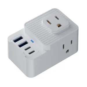 Portable 7-in-1 Multi-Plug Outlet Extender with 3 Widely Distributed AC Outlets, 2 USB-A Ports And 2 USB-C Ports, Compact Charging Station for Home School Dorm Office Travel Essentials, Wall Outlet Extender