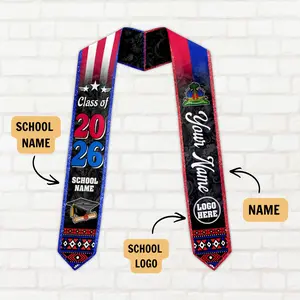 Personalized 2026 Haiti Graduation Sash, Haitians American Flag Graduation Stole