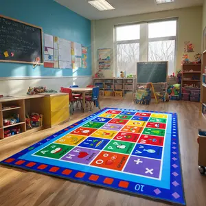ABC Classroom Rug, Large Blue Classroom Rugs Elementary, Preschool&Daycare Rugs for Classroom,Learning Alphabet Educational Rugs for Kids Playroom, Nursery