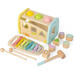 Hammering Pounding Toys Wooden Educational Toy Xylophone Shape Sorter, Birthday Gift for 3 Years Boys Girls Baby Toddler Kids Developmental Montessori Learning Toy (Yellow)
