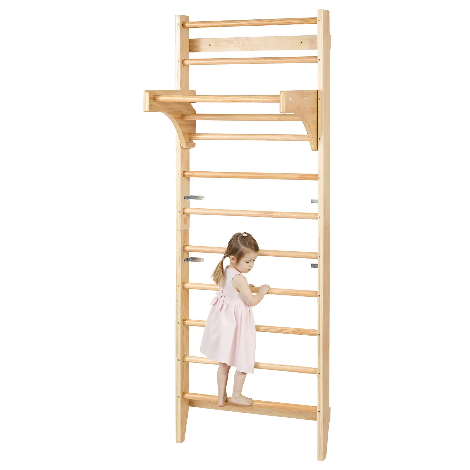 VEVOR Swedish Ladder Wall Gym,  , 10-Level Solid Wood Indoor Jungle Gym, 220lbs Loading Indoor Playground Climbing Ladder for Kid Adults, Gymnastic Stall Bars with Pull-Up Bar - Ideal Gift for Boys Girls