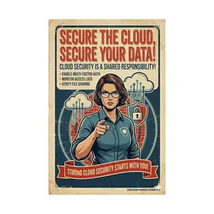 Cloud Security Poster - Vintage Propaganda Style - Cybersecurity Awareness Training Art - IT Office Decor