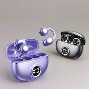 Clip on Earbuds for Small Ears, Open Ear Wireless Bluetooth 5.4 Headphones, 40H Playtime Air Conduction, Comfort Fit for Glasses, Waterproof Sport Ear Buds with Digital Display & MIC