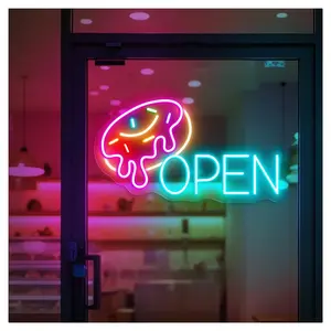 Neon Bar Party Donut Open Neon Lights Adjustable Brightness Suitable For Studio Dessert Shop Wall Decor 21cmx38cm