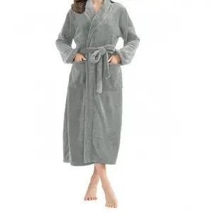 WomensFleeceHoodedBathrobePlushLongSpaRobe Womenswear Gowns