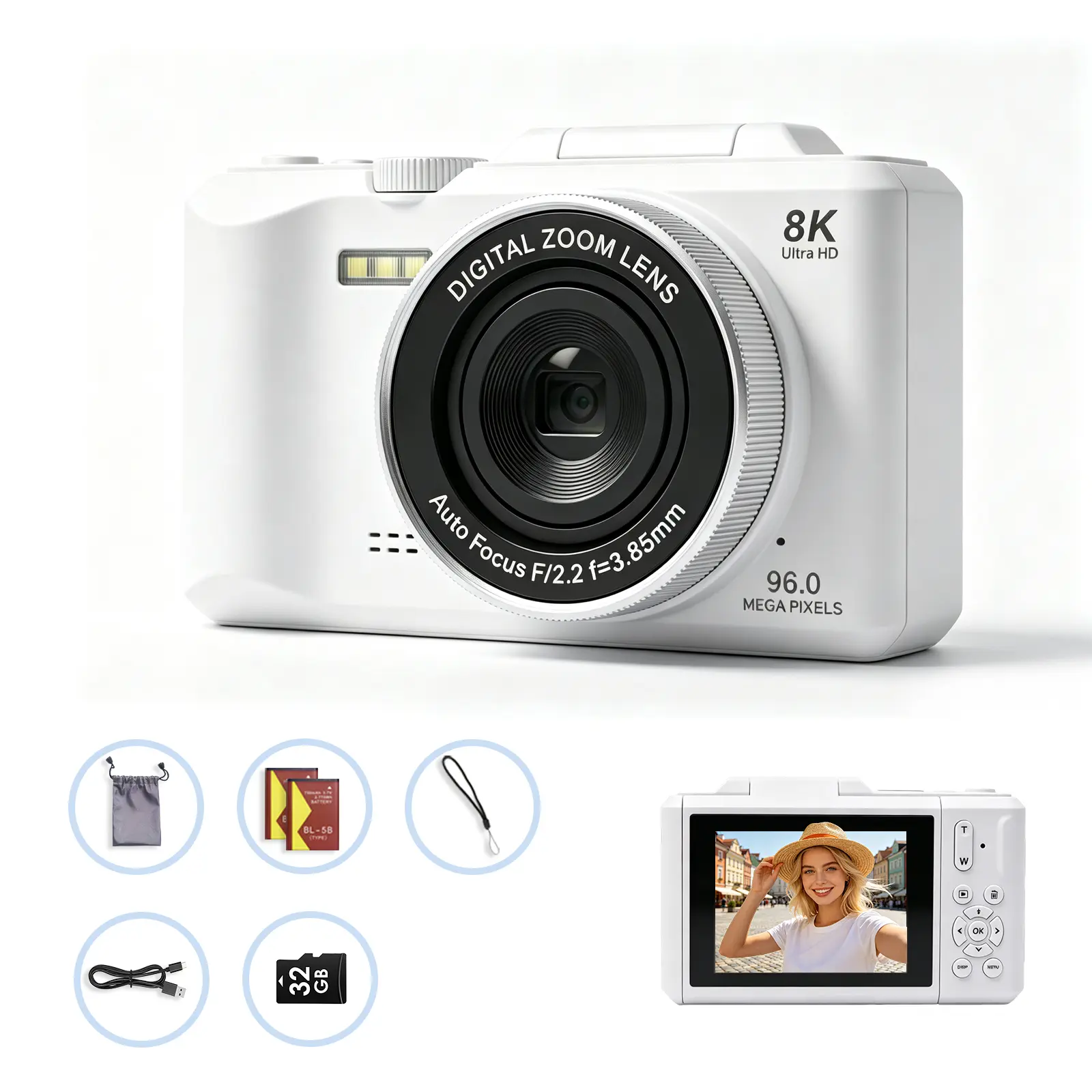 Compact Point & Shoot Digital Camera for Teenage Beginners - Flip Screen, WiFi Transfer, Adjustable Zoom, Night Shot Fill Light, Portable Vlog Recording, Cable Charging, Rechargeable Handy Lens, SD Card Compatible