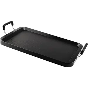 Stove Top Flat Griddle, 17 Inch 2 Burner Griddle Pan for Stove Top Grill,  Pancake pan, Non-Stick Charcoal Grill For Outdoor/Camping