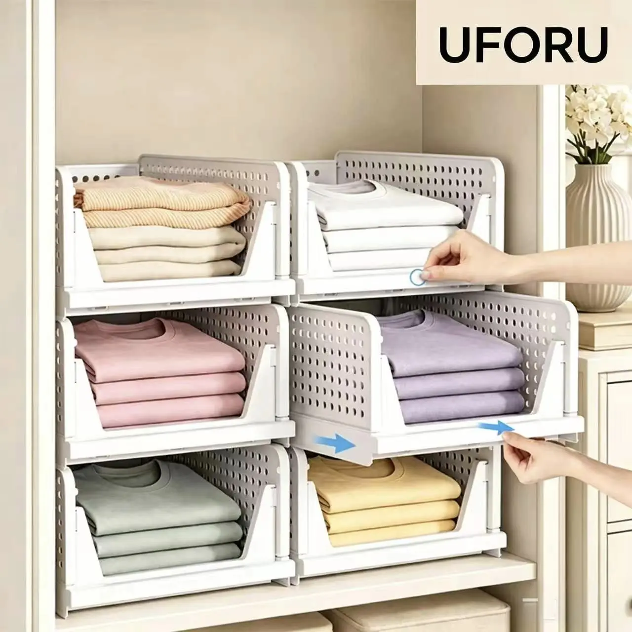 White 5–10-Pack Closet Storage organizer，Stackable Multifunctional Clothing Organizer, Dimensions 13.19×16.73×7.28 inches, Universal for Closet, Bathroom, Kitchen, Laundry Room, Space-Saving Clutter Organization Box
