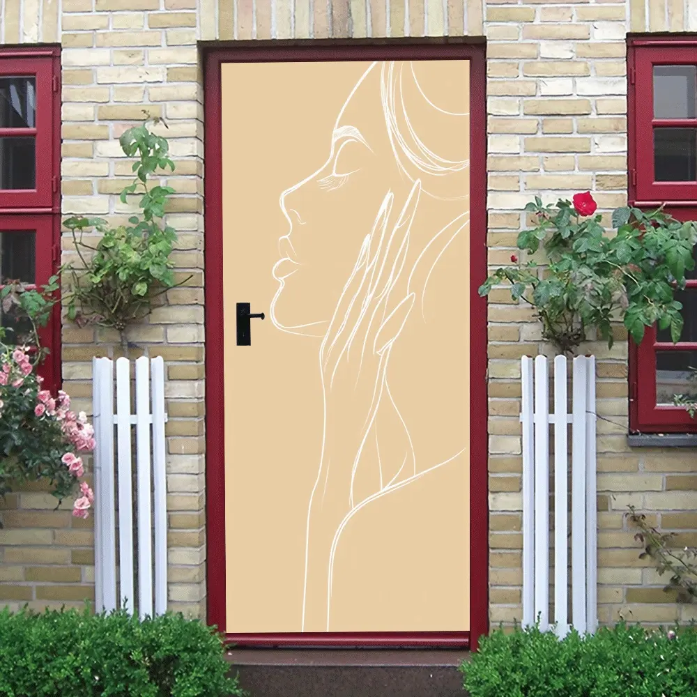 2pcs Modern Minimalist Line Art Female Profile Wall Sticker Self Adhesive Removable Decorative Decal for Bedroom Living Room Abstract Woman Face Mural Home Aesthetic Nordic Style Wall Art Decor Collage