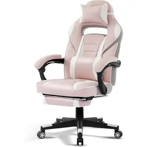 Garvee Pink Ergonomic Gaming Chair with Lumbar Support, Adjustable Headrest, Footrest, 135° Recline, Heavy Duty Computer Chair for Women and Girls, Home Office Desk Chair, 300 lbs Capacity