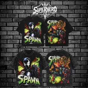[ Superhero Tshirt ] Spawn Premium Acid Washed Cotton T-Shirt, Hellspawn Vintage Graphic Tee For Image Comics Fans, Dark Superhero Washed Streetwear Shirt, Comic Book Collector Fan T-Shirt, Bold Spawn Graphic Unisex Gift Tee.