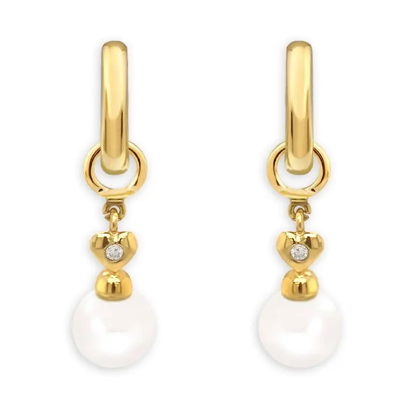 Pearl & Diamond Heart Drop Earrings, 18k Gold