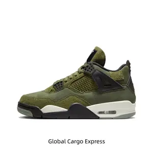Mid-Top Retro Basketball Shoes with Military Green Suede Paneling