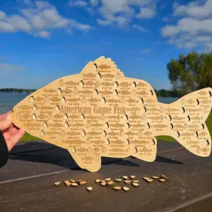 American Game Fish Sign| Fishing Log Gift for Fisherman| Freshwater USA with hook cutouts to track your catch| Sport Fishing Angler's Decor