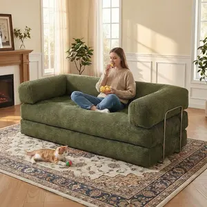 Full Assembled Corduroy Folding Sofa Bed, Styled Frame Fold Out Mattress Sofa, Multifunctional Furniture for Living Room, Bedroom & Studio Apartment