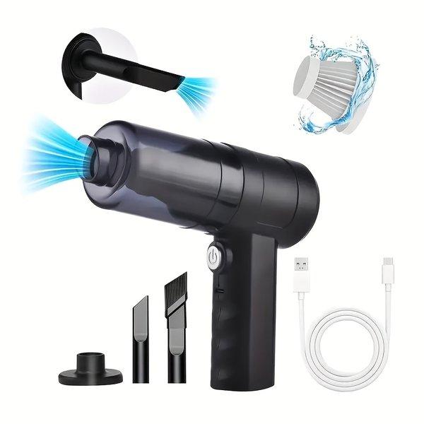 One Handheld Vacuum Cleaner - Portable with Blowing And Suction Features, Side Brushes, Anti-Tangle Hair Design, Low Noise at 40Db, 4.5Kpa Suction Power, Suitable for Cleaning Cars, Keyboards, Laptops, And Office Dust, Includes a Crevice Tool