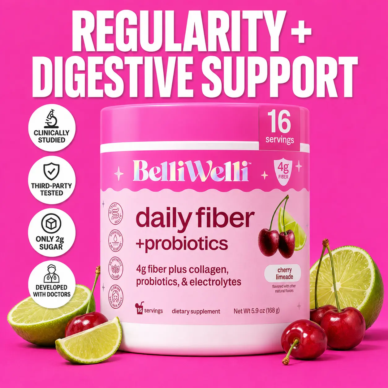 BelliWelli Cutting Fiber + Probiotics + Collagen - Cherry Limeade Dietary Healthy