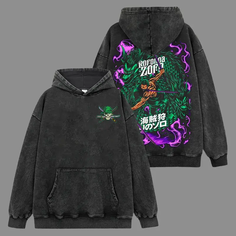 Zoro Roronoa Hoodie-Shirt Premium 100% Acid Wash, OP Fans, Anime Graphic Hoodie, Anime Fan Merch, Streetwear Hoodie Unisex Oversize Gift for Anime Lovers Oversized