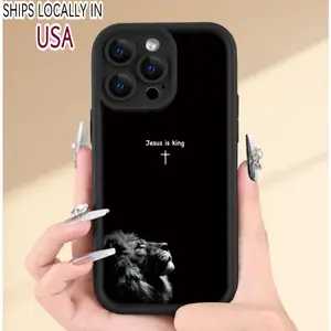 Jesus is King Christ Lion Pattern Case for iPhone 16 15 14 Pro Max 13 12 11 XR XS Plus Shockproof Non Slip Military-Grade Protection Silicone Cover Protector Screen Protector Black Cellphone