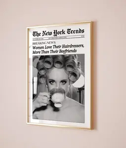 Trendy Newspaper Print, New York Times Wall Art, Women Love Hairdresser, Retro Magazine Poster, Vintage Bar Cart Print, Girl Dorm Room Decor