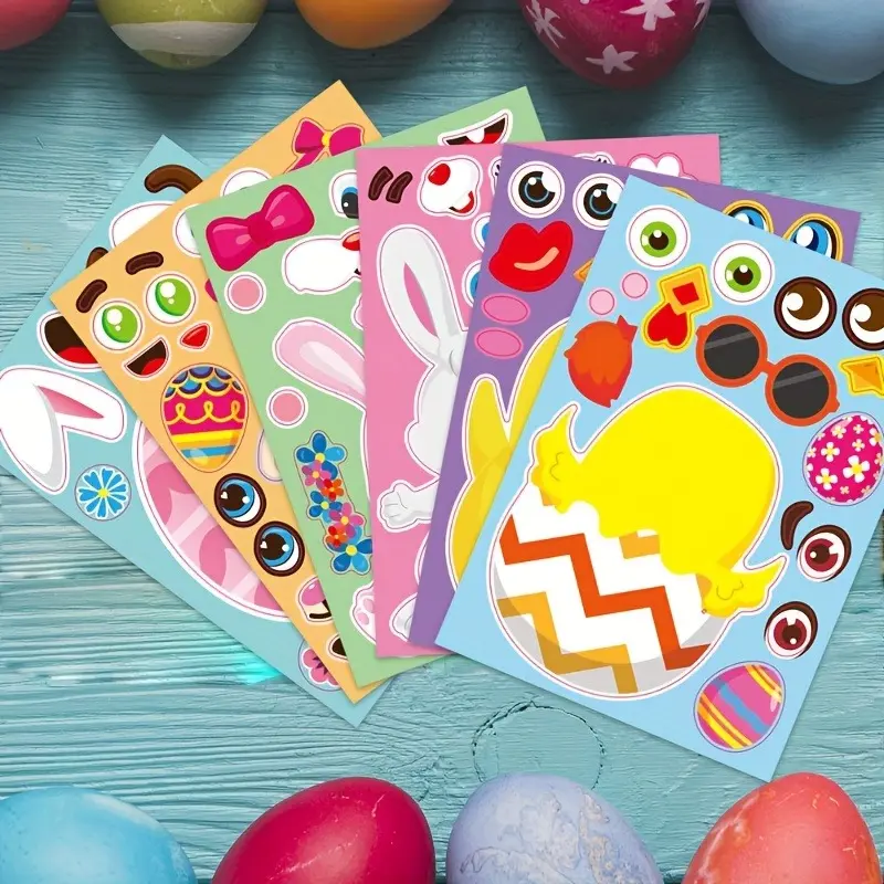 Easter egg decoration bunny stickers (12pcs), Easter egg bunny chick gift party decoration, handmade children's puzzle DIY handmade stickers