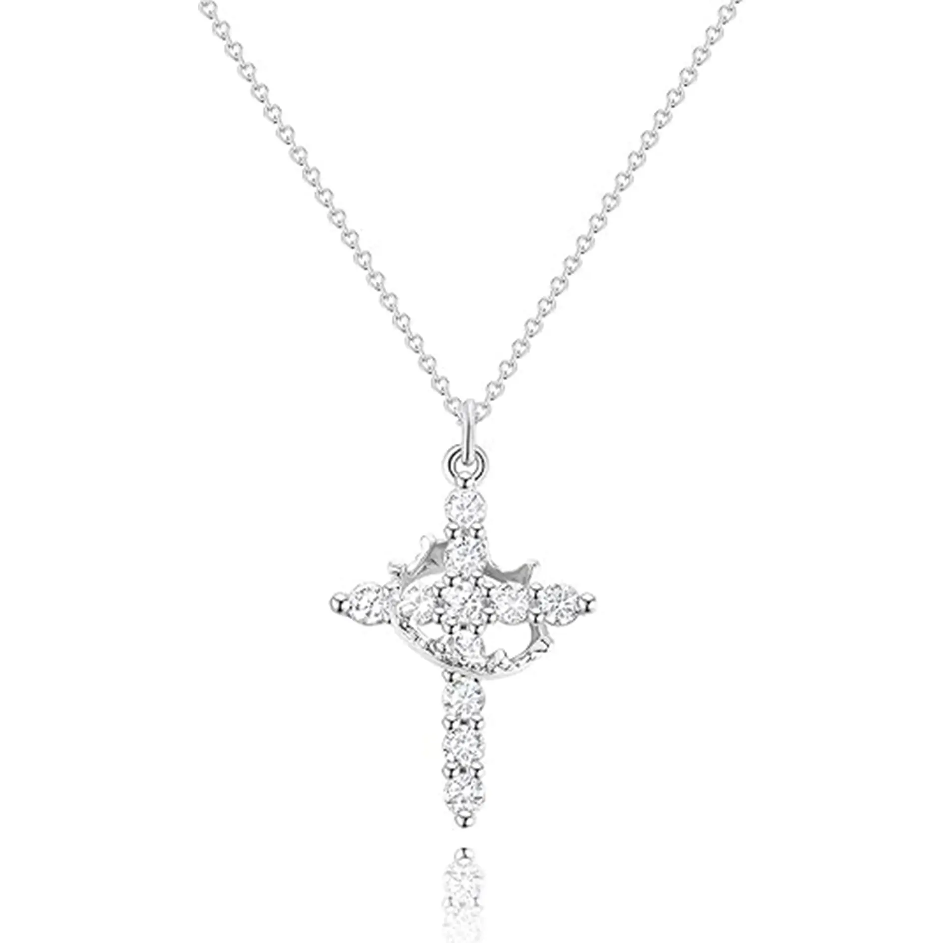 925 Sterling Silver Rotating Cross Crown Circle Pendant Necklace for Women, Cubic Zirconia Dainty Faith Pendant Jewelry, Daily Party Christian Gift for Birthday, Baptism & Holidays easter christmas anniversary