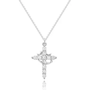 925 Sterling Silver Rotating Cross Crown Circle Pendant Necklace for Women, Cubic Zirconia Dainty Faith Pendant Jewelry, Daily Party Christian Gift for Birthday, Baptism & Holidays easter christmas anniversary