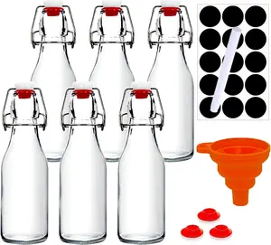 Swing Top Glass Bottle, Kombucha Bottles 8oz, Vanilla Extract Bottles with Airtight Lid, Flip Top Glass Bottle 6 Pack