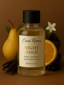 Casa Roma Night Gold Aroma Oil – Premium Cold-Air Diffuser Oil Blend with Blackcurrant, Jasmine, Coffee & Cashmere Wood – Compatible with Casa Roma & Waterless Diffusers (120ml Bottle)