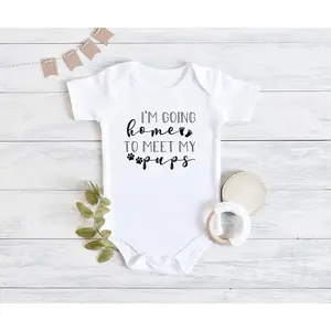 I'M GOING Home TO MEET MY Pups Baby Bodysuit ,Funny Infant Bodysuits Cotton Jumpsuits Baby Boys Girls Rompers Baby Gift Baby Short Sleeves Onesie Clothes Letter Pattern Baby Outfit
