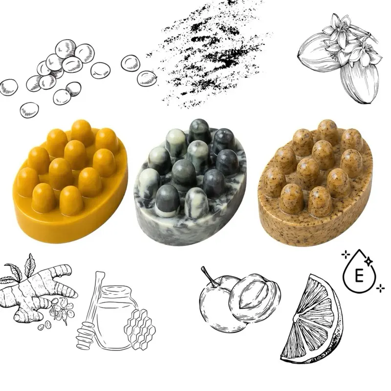 Botanical Massage Bar Set | Handmade Clay & Herbal Skin Cleansing Bars | Charcoal, Turmeric, Green Clay & Exfoliating Soap Collection