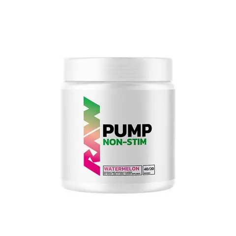RAW Pump Caffeine-Free Non-Stim Pre-Workout Powder Jar - Natural Gym Supplement, Nitric Oxide Booster, Mental Clarity, Brain Health, Strength + Beta Support, Oxy Saturation Aid, Energy Boost, Watermelon Flavor, 40 Servings