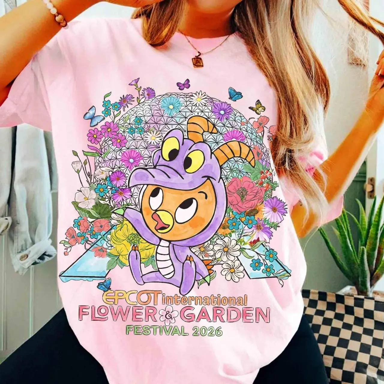 Adult Epcot International Flower and Garden Festival 2026 Shirt, Cute Orange Bird Figmennt Dragon Floral Graphic Tee, Vacation Trip Tee P
