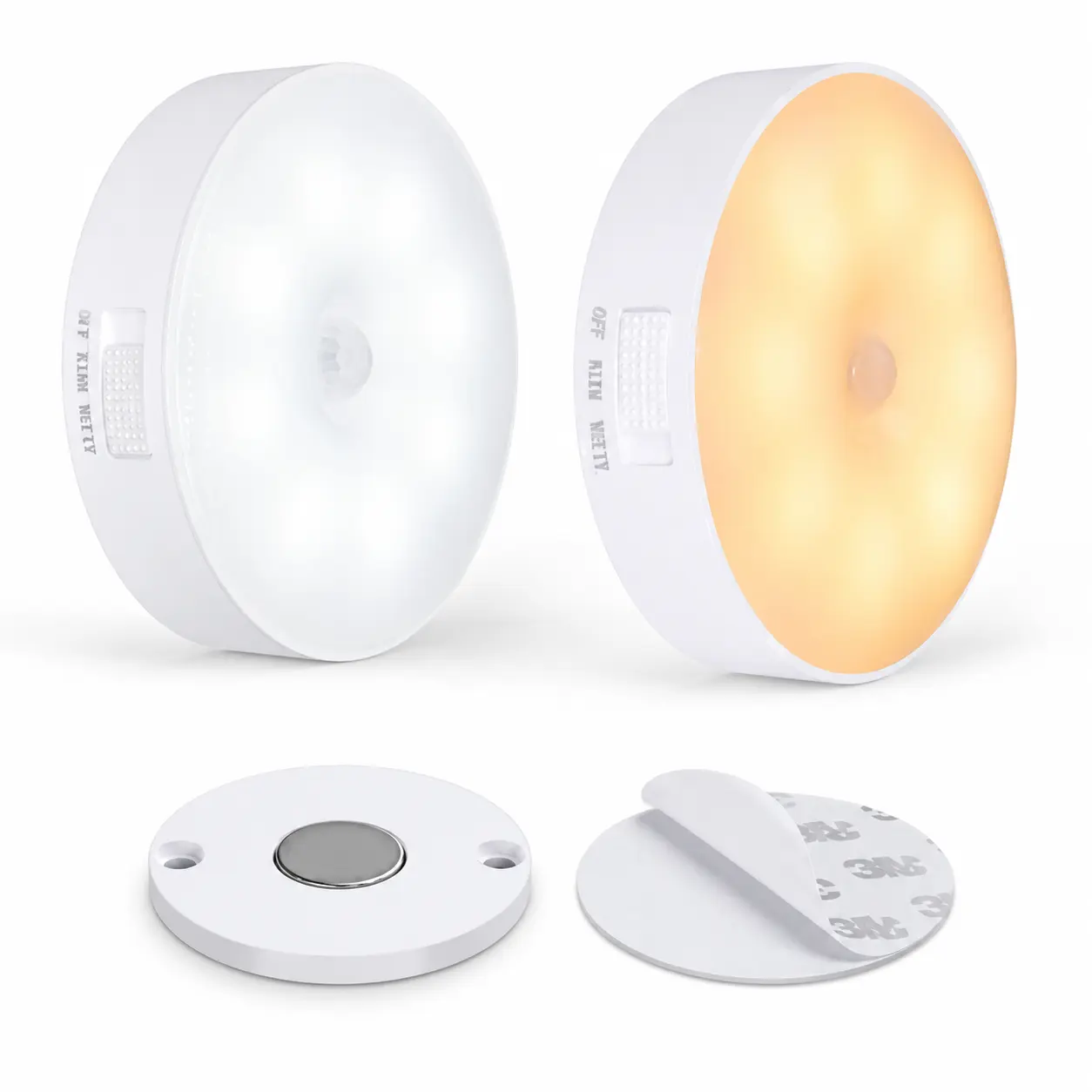 5-10 LEDs Motion Sensor Light, USB Rechargeable Round LED Light, Dimmable Night Light for Bathroom, Storage Cabinet, Stairway, Corridor & Office Space