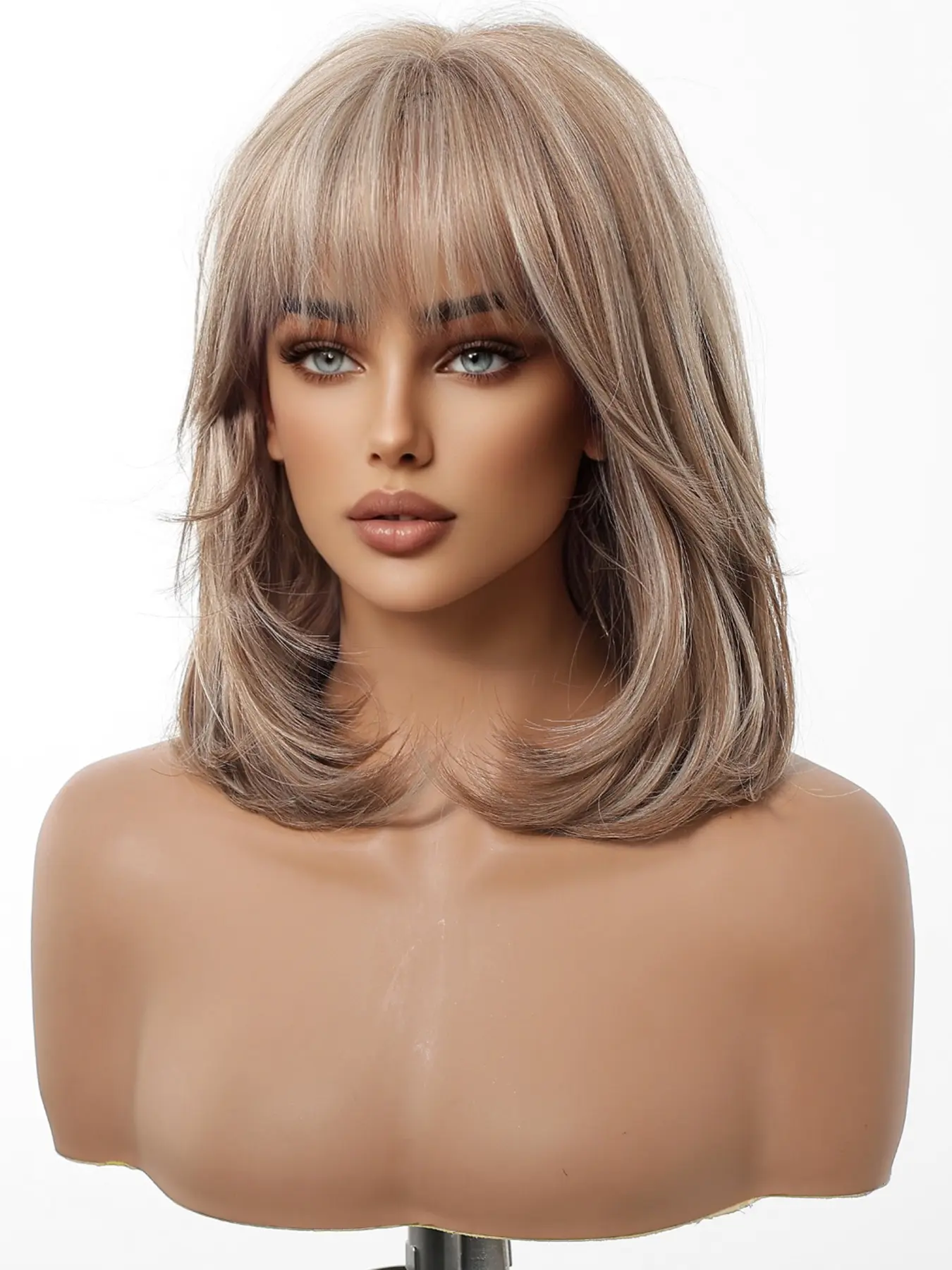 14 Inch Fashionable New Medium-Length Brown Wigs with Bangs 