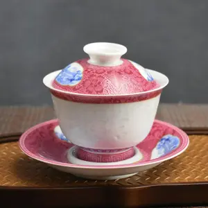 Carmine-red window, blue-and-white porcelain, delicate water-pearl design, three-tiered covered bowl SpringStatements