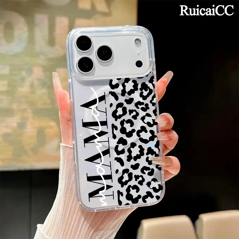 Magnetic Phone Case for iPhone11/12/13/14/15/16/17/promax/Air/Plus, Leopard print MAMA MagSafe Compatible,Aesthetic Pattern Design Lightweight,AntiScratch,and Trendy