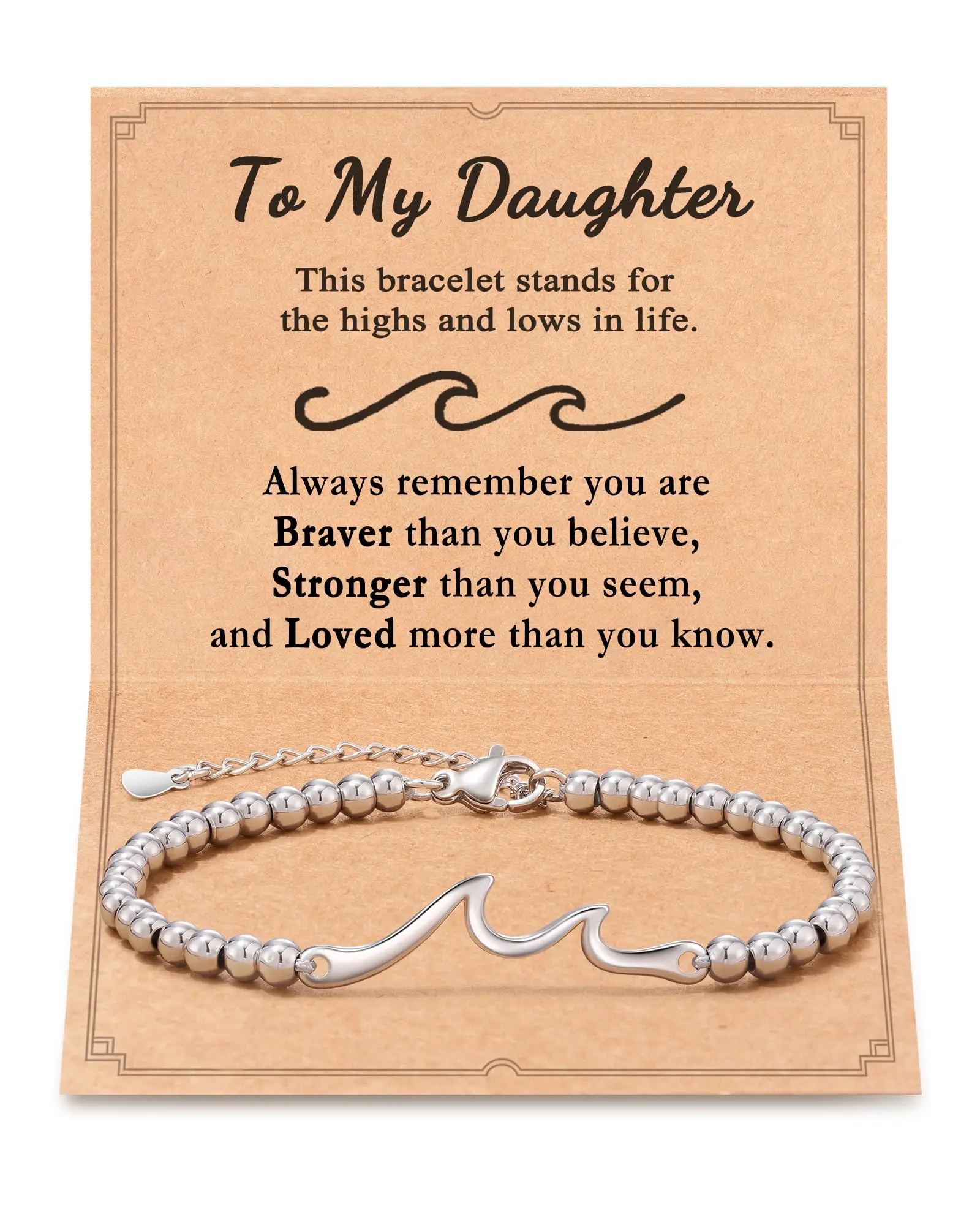 Mom/Daughter Gifts, The Waves of Life I'll Through with You, Wave Bracelet for Daughter Mom Birthday Christmas Valentines Inspirational Gifts