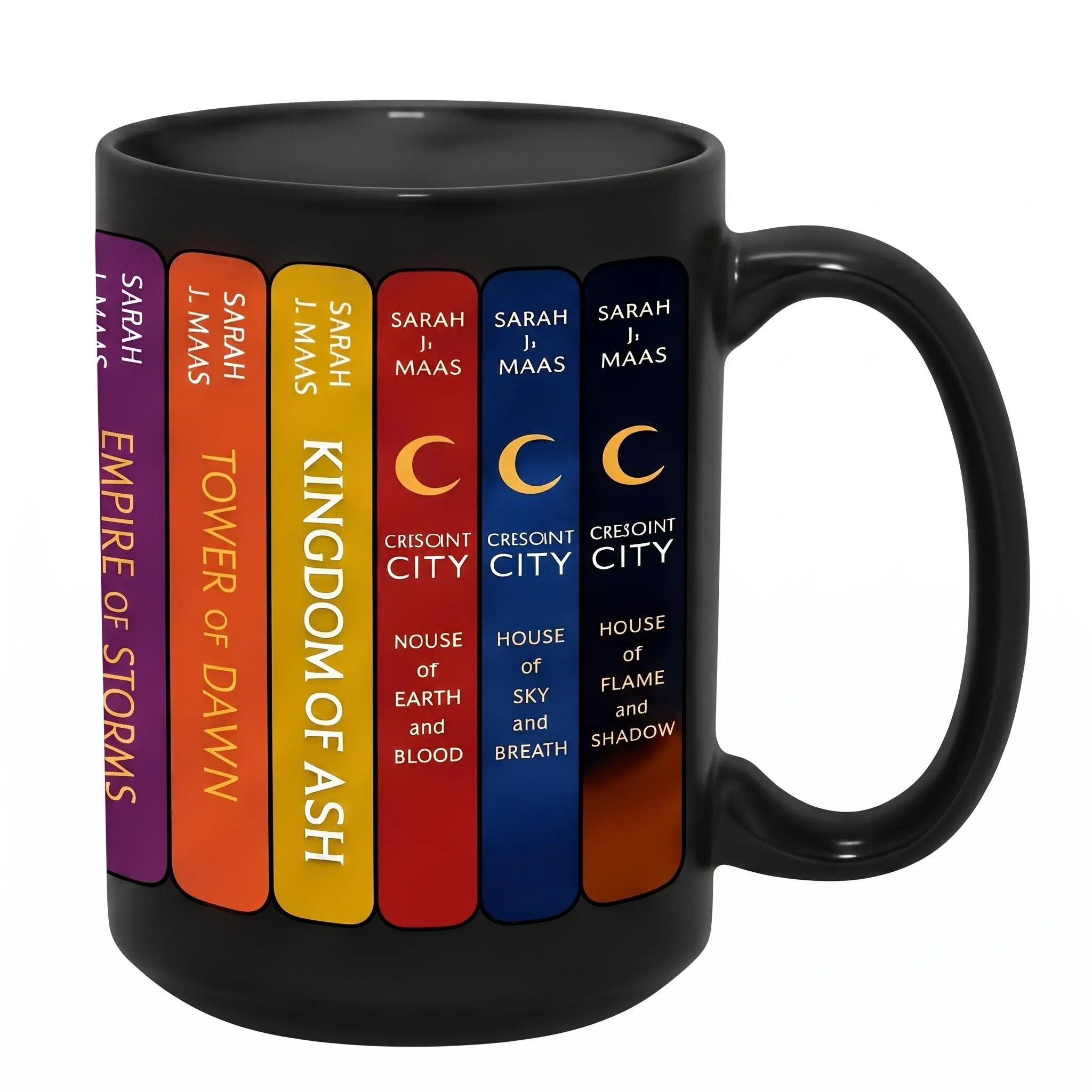 Sarah J. Maas book mug featuring Throne of Glass,ACOTAR and Crescent City spines. Perfect for book lovers and fantasy readers,Mother's Day Gifts for Sister Book Club Favors Anniversary & Spring Holiday Presents