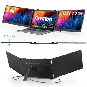 Cevaton 14" Dual Laptop Screen Extender, Ultra-Slim 3.0 lbs Dual Portable Monitor for Laptop, Back Ports for Less Cable Mess, Fits 13.3"-17.3" Laptops, Check Dual Display Support, 4th of July Gifts