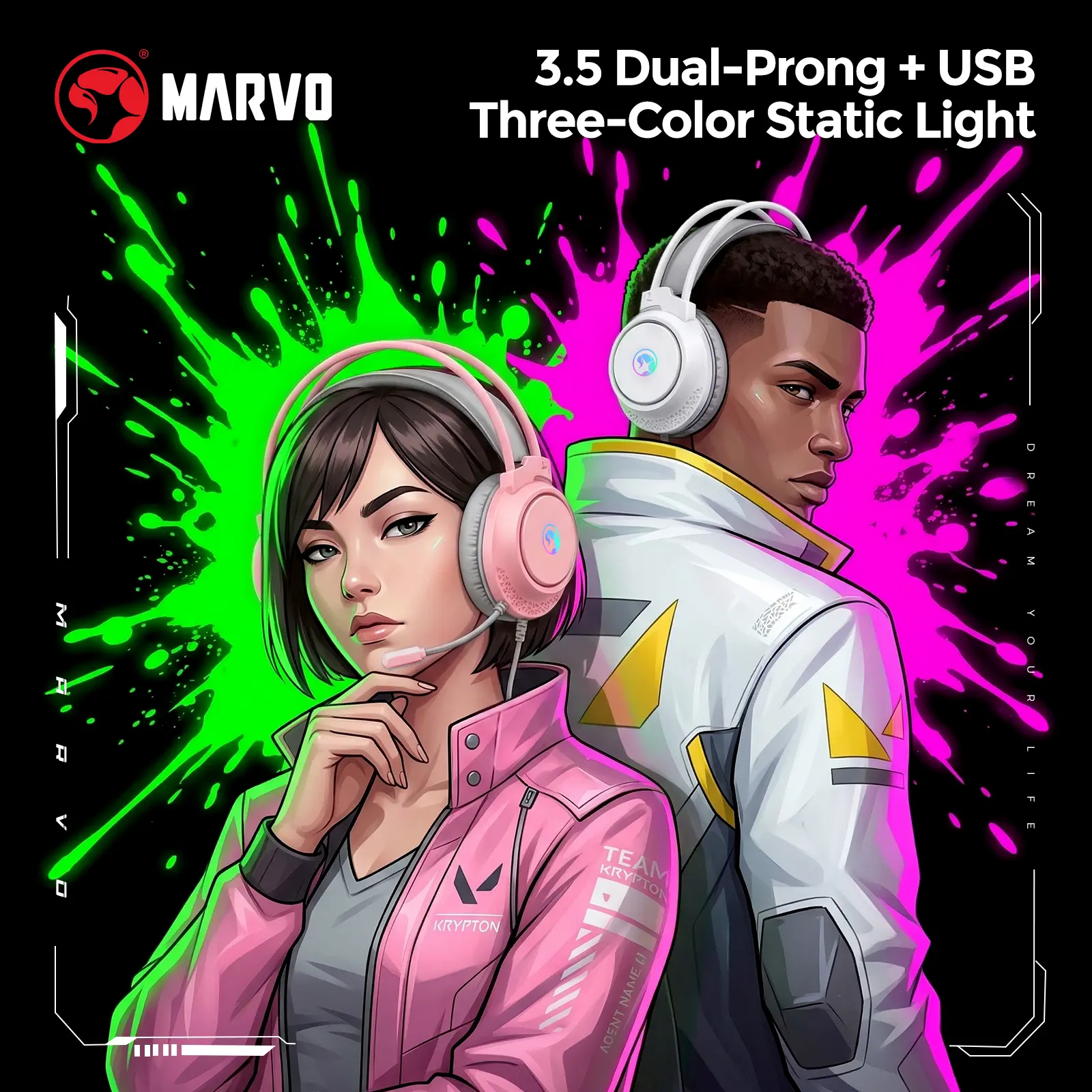 Gaming Headset for Desktop & Laptop Computers - Dual-Headband Adaptive Adjustment, RGB Lighting, USB Connection, 3.5mm Wired Cable, Deep Bass, Immersive Surround Sound - Ideal for Gaming, Live Streaming