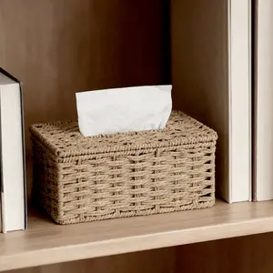 Hand-Woven Tissue Storage Box, Multiple Colors Available, Rectangular with Lid, Bohemian Style Decorative Container for Bathroom, Bedroom, Home