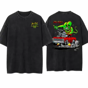 English: Retro "Heavy Chevy" Monster Graphic Washed Tee - Faded Black