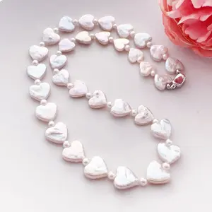 Piswency Genuine Heart Baroque Pearl Necklace, Freshwater Pearls Jewelry, 18K Gold Plated 925 Sterling Silver Necklace, Mother's Day Gift