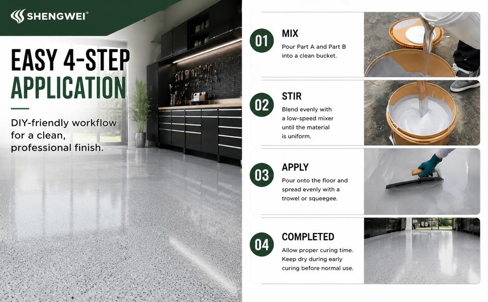 Epoxy Colored Sand Floor Coating Kit, Decorative Stone Finish Floor Paint for Concrete & Tile, Waterproof Seamless Floor Coating, Wear-Resistant DIY Garage Floor Paint, Non-Slip Indoor & Outdoor Flooring for Garage,, Basement, Workshop & Home Renovation