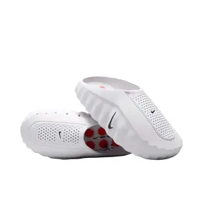 White Mule Slides, Red Cushioning Massage Outsole, Perforated Upper, Pre-Game Recovery Tech Slides